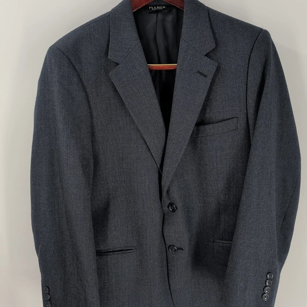 Jos. A Bank Long Sleeve Button Front Notched Lapel Blazer Blue Wool Blend 42S‎